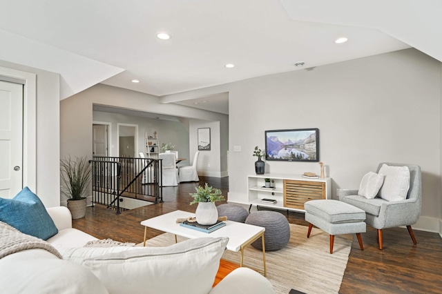 1647 26th St, Minneapolis, MN 55405 - living room featuring wood finished floors, recessed lighting, and baseboards