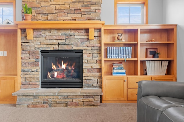 17639 Heidelberg Way, Lakeville, MN 55044 - sitting room with carpet flooring, a stone fireplace, and plenty of natural light