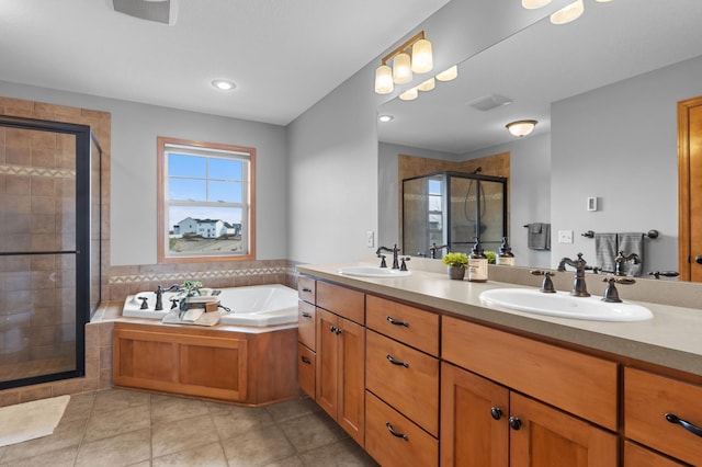 17639 Heidelberg Way, Lakeville, MN 55044 - full bathroom with a stall shower, tile patterned floors, a garden tub, and double vanity