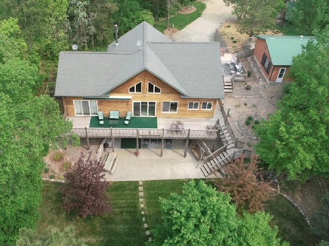 17999 Ivy Dr, Park Rapids, MN 56470 - back of house with a patio area, stairway, and a wooden deck