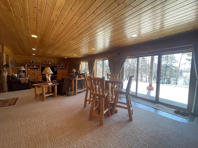 17999 Ivy Dr, Park Rapids, MN 56470 - carpeted dining area featuring wood ceiling and recessed lighting