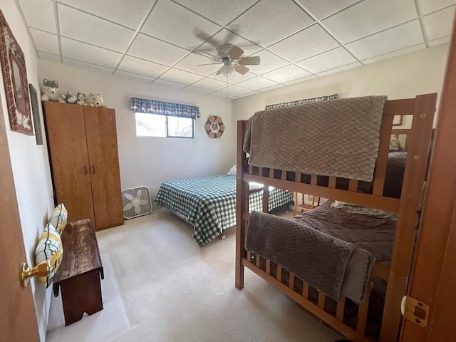 17999 Ivy Dr, Park Rapids, MN 56470 - bedroom with a drop ceiling, carpet floors, and ceiling fan