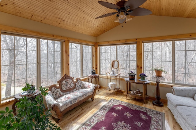 7621 Winter Trl, Breezy Point, MN 56472 - sunroom with vaulted ceiling, wood-type flooring, wood ceiling, and a wooden deck
