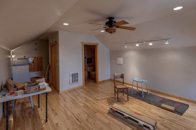 7621 Winter Trl, Breezy Point, MN 56472 - sitting room featuring vaulted ceiling, baseboards, light wood finished floors, ceiling fan, and recessed lighting