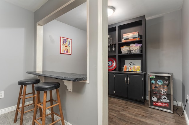 bar featuring baseboards and dark wood finished floors