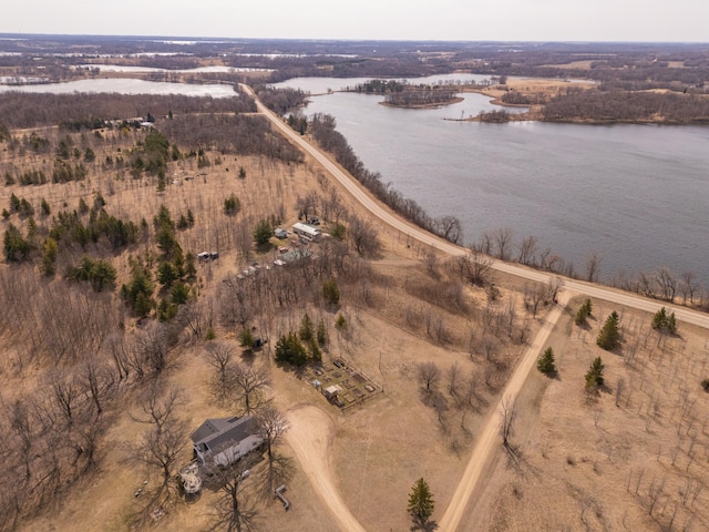 drone / aerial view with a water view and a rural view