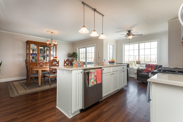 kitchen featuring stainless steel dishwasher, dark wood finished floors, a wealth of natural light, and a sink
