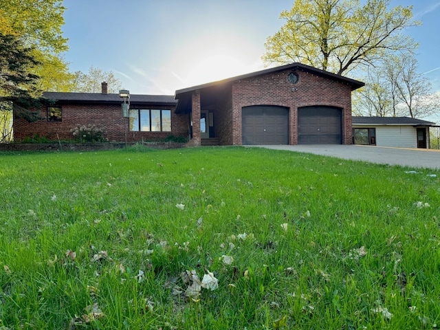 36361 Rush Lake Loop, Rush Lake Twp, MN 56571 - view of front of property featuring a garage, brick siding, a front lawn, and a chimney