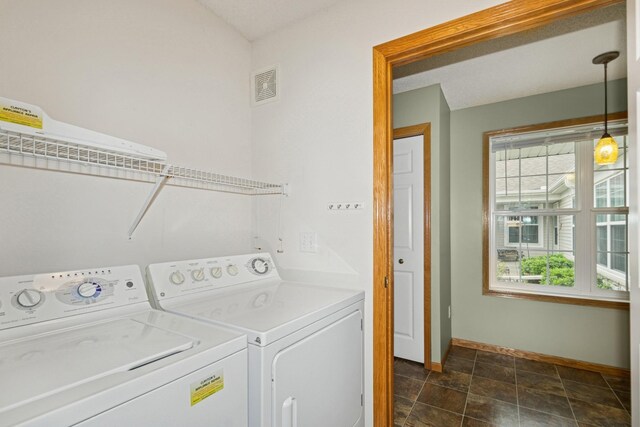 7931 Pinnacle Ave NE, Otsego, MN 55330 - laundry area featuring separate washer and dryer and dark stone finish flooring