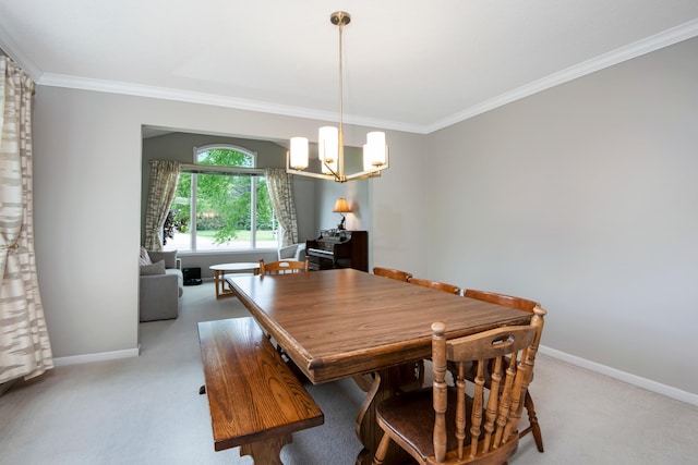 2806 Jasmine Ct, Saint Cloud, MN 56301 - dining space with light carpet, ornamental molding, baseboards, and a chandelier