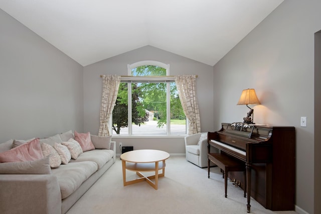2806 Jasmine Ct, Saint Cloud, MN 56301 - living area featuring vaulted ceiling, carpet flooring, and baseboards