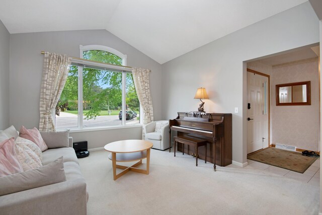 2806 Jasmine Ct, Saint Cloud, MN 56301 - living room with baseboards, lofted ceiling, and carpet floors