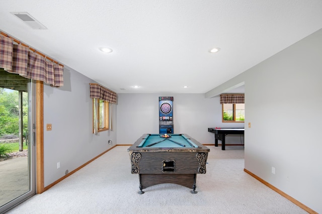 2806 Jasmine Ct, Saint Cloud, MN 56301 - rec room with baseboards, billiards, light carpet, and recessed lighting