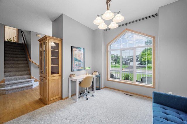 4032 Hollyhock Cir N, Brooklyn Park, MN 55443 - home office with a chandelier and carpet floors