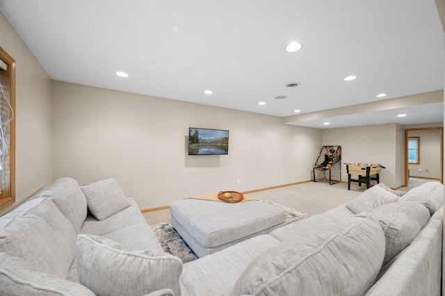 4032 Hollyhock Cir N, Brooklyn Park, MN 55443 - living room with recessed lighting and light carpet