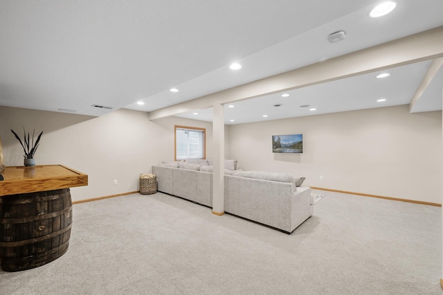 4032 Hollyhock Cir N, Brooklyn Park, MN 55443 - living room featuring carpet floors and recessed lighting