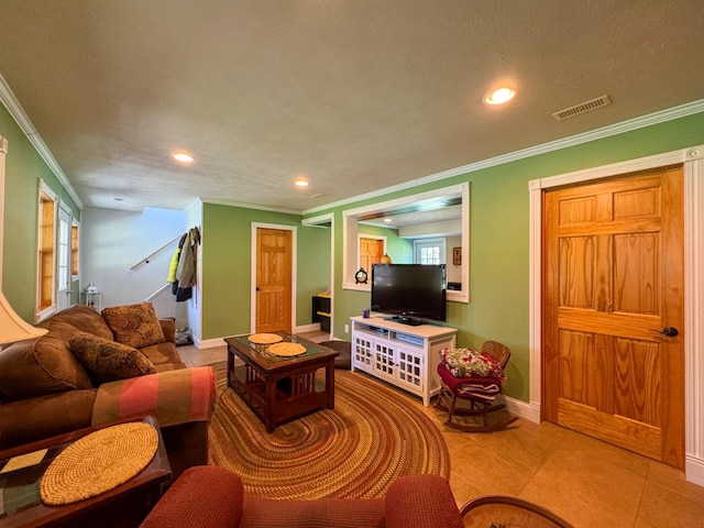 17783 Lookout Tower Rd NE, Hines, MN 56647 - tiled living area featuring crown molding, recessed lighting, and baseboards