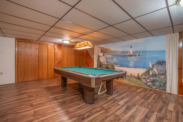 1122 Andrew Dr NE, Lake Andrew Twp, MN 56273 - game room featuring wood finished floors, a drop ceiling, pool table, and a water view