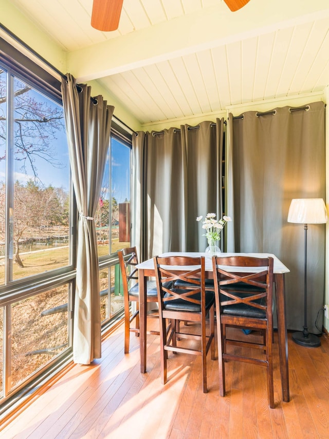 sunroom with a wealth of natural light and beam ceiling