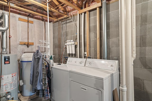 8366 Parkview Ave NE, Otsego, MN 55330 - washroom featuring independent washer and dryer, water heater, and concrete block wall