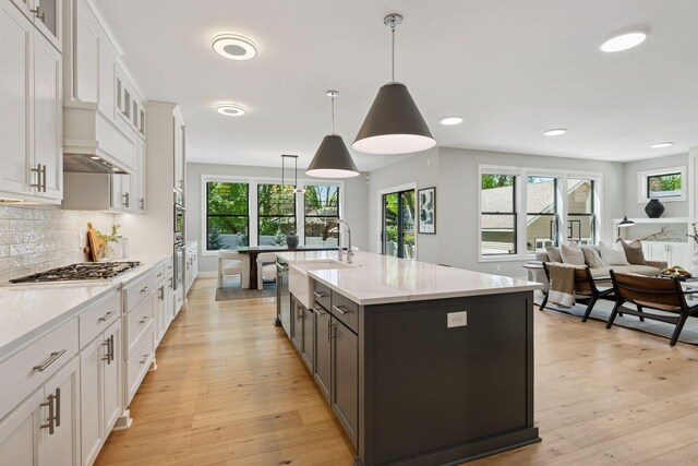 kitchen featuring a sink, light wood-style flooring, healthy amount of natural light, and recessed lighting