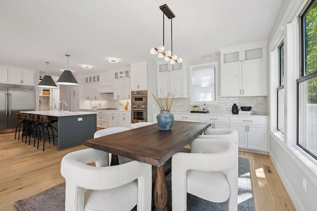 dining room with healthy amount of natural light and light wood-style flooring