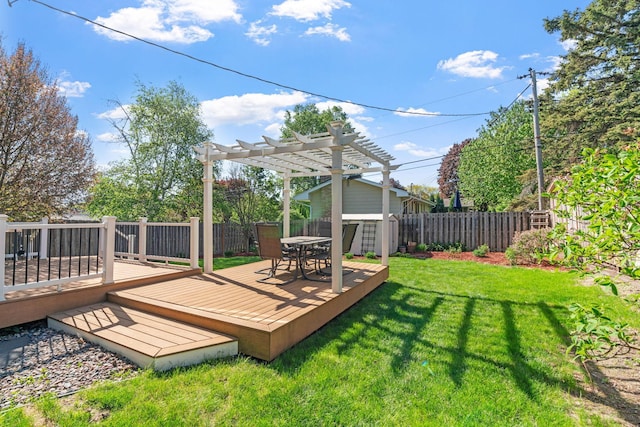 wooden deck featuring a pergola and outdoor dining area