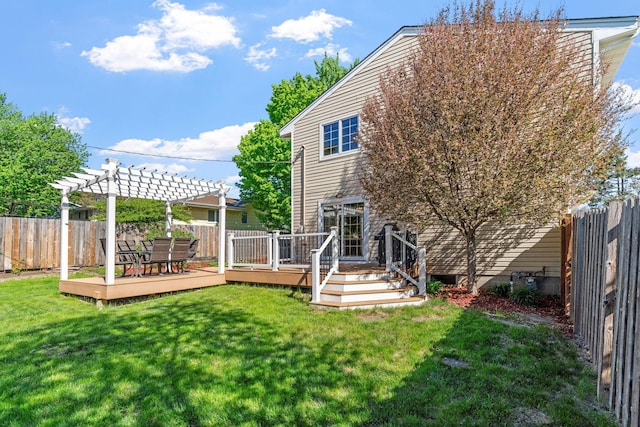 back of house with a pergola and a deck