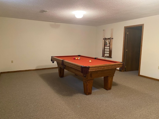2509 6th St SW, Willmar, MN 56201 - game room featuring a textured ceiling, carpet flooring, baseboards, and billiards