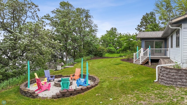 42871 Lida View Ln, Lida Twp, MN 56587 - view of grassy yard featuring a fire pit and view of wooded area
