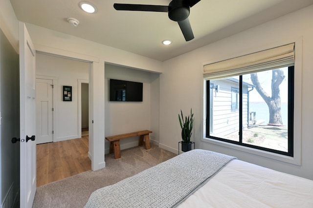 1011 Burgs Park Dr, Shell Lake, WI 54871 - carpeted bedroom featuring baseboards, a ceiling fan, and recessed lighting