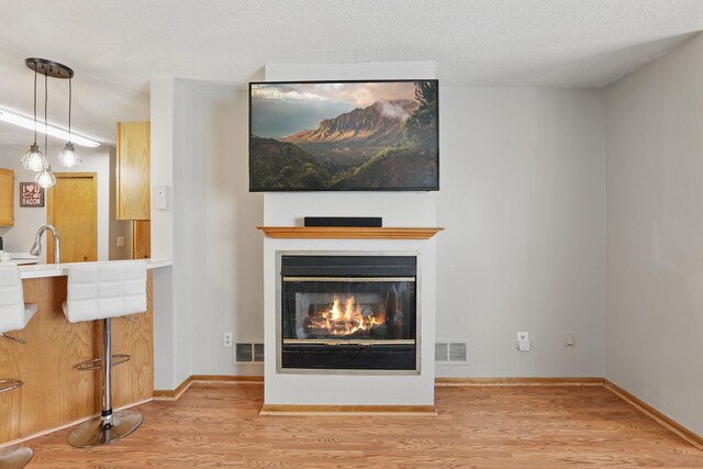 8397 Corcoran Cir Unit 26, Inver Grove Heights, MN 55076 - unfurnished living room with wood finished floors, a glass covered fireplace, a sink, and baseboards