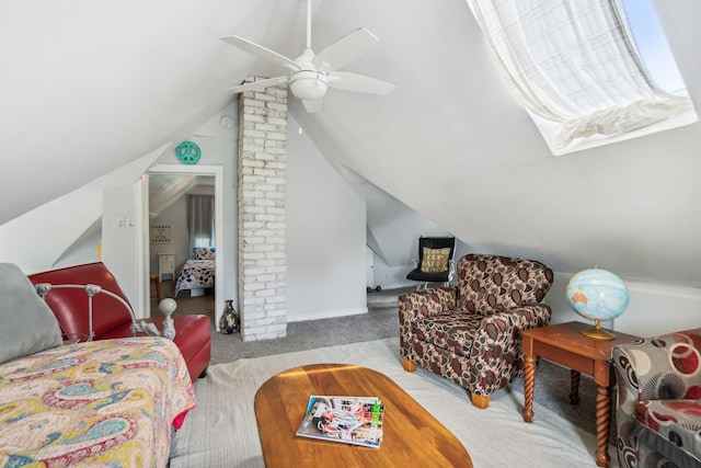 3304 Longfellow Ave, Minneapolis, MN 55407 - living area with a ceiling fan, carpet flooring, and vaulted ceiling