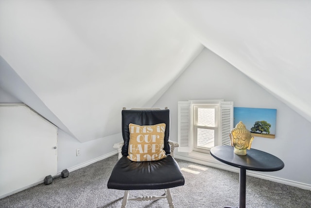 3304 Longfellow Ave, Minneapolis, MN 55407 - living area with carpet flooring, lofted ceiling, and baseboards
