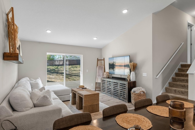 5928 Th St W, Lakeville, MN 55044 - living area featuring wood finished floors, stairway, and recessed lighting