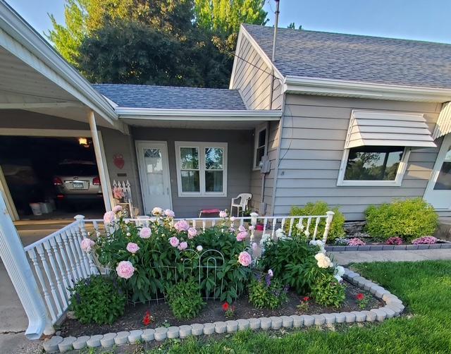 entrance to property with roof with shingles and covered porch