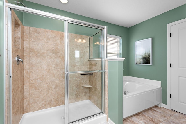 full bath featuring a bath and a stall shower