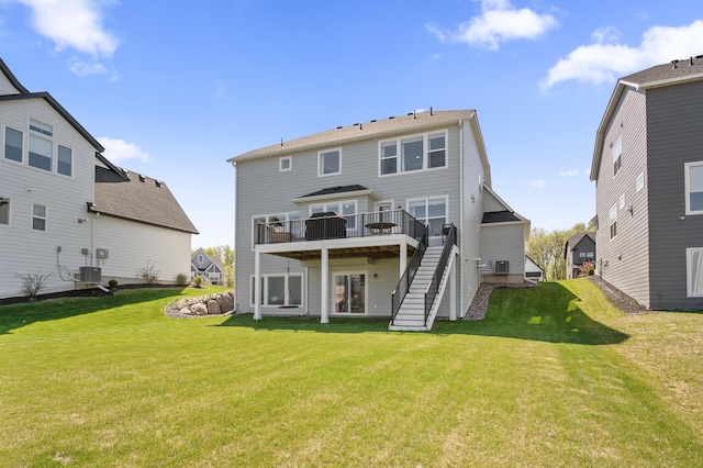 4429 Arbor Dr, Woodbury, MN 55129 - rear view of property with stairway, a deck, a lawn, and cooling unit