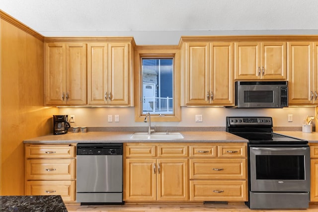 4101 Highwood Rd, Orono, MN 55364 - kitchen with a sink, light brown cabinets, stainless steel appliances, and visible vents
