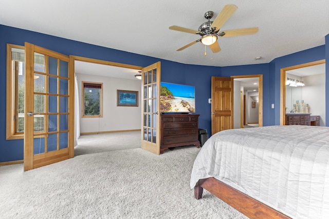 4101 Highwood Rd, Orono, MN 55364 - bedroom with baseboards, carpet flooring, ceiling fan, and french doors