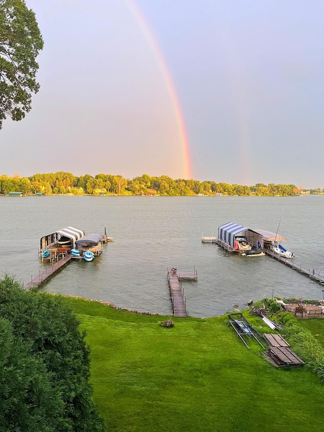 4101 Highwood Rd, Orono, MN 55364 - dock area featuring a water view and a yard