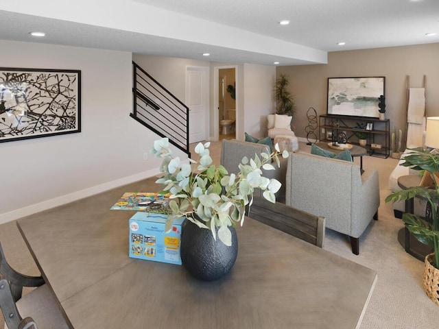 7881 Austin Way, Inver Grove Heights, MN 55077 - dining room with stairs, recessed lighting, and carpet flooring