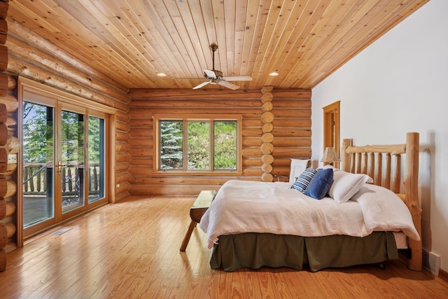 6070 Pilger Ave NW, Annandale, MN 55302 - bedroom with access to outside, wooden ceiling, hardwood / wood-style floors, log walls, and recessed lighting