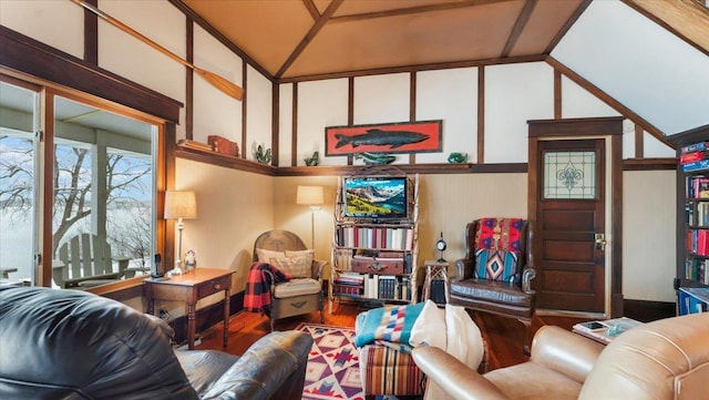 1007 Van Dyke Rd NW, Alexandria, MN 56308 - living area with wood finished floors and vaulted ceiling