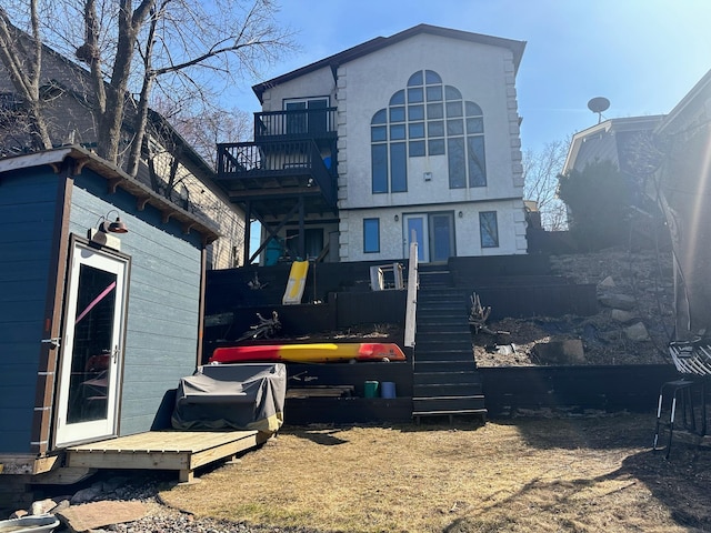 5060 Condons St SE, Prior Lake, MN 55372 - back of property with a balcony, stairway, and an outdoor structure