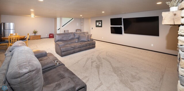 3497 50th St S, Fargo, ND 58104 - carpeted living room with recessed lighting and stairway