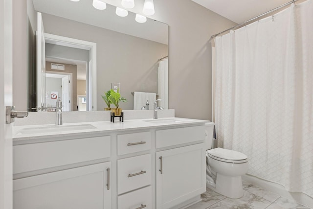 2141 Johanna Cir, Lino Lakes, MN 55038 - full bath featuring double vanity, toilet, a sink, and marble finish floor