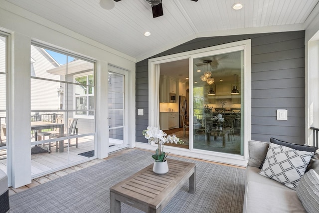 4233 Halstead Bay Alcove, Minnetrista, MN 55331 - sunroom featuring a ceiling fan and vaulted ceiling