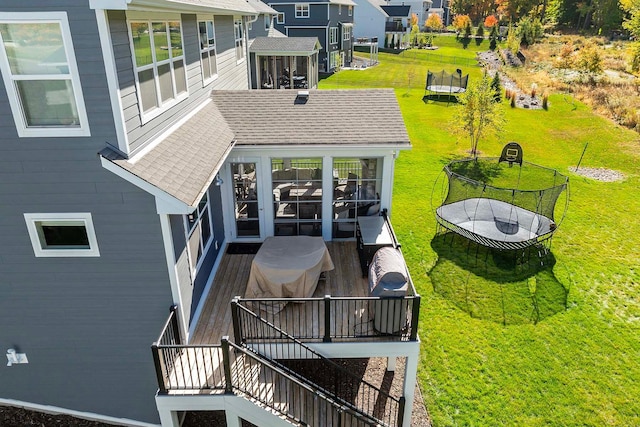 4233 Halstead Bay Alcove, Minnetrista, MN 55331 - exterior space featuring a trampoline, stairway, a residential view, and a wooden deck