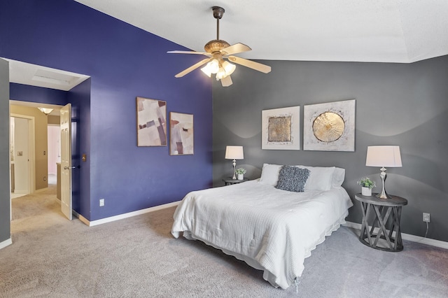 7619 Derby Ln, Shakopee, MN 55379 - bedroom featuring carpet flooring, baseboards, vaulted ceiling, and a ceiling fan